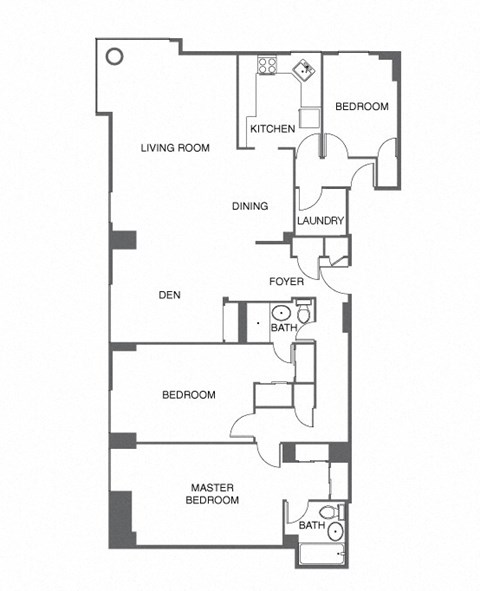 Floor plan for 3 beds, 2 baths